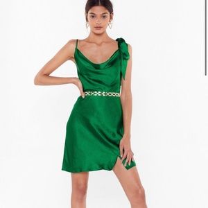 Nasty Gal Tie Shoulder Mini Satin Dress - Emerald - US Size 8